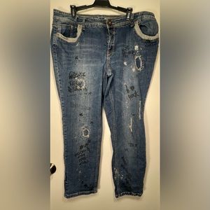 The Avenue RockStar Art To Wear Street Graffiti Destructed Jeans Size 18 Petite